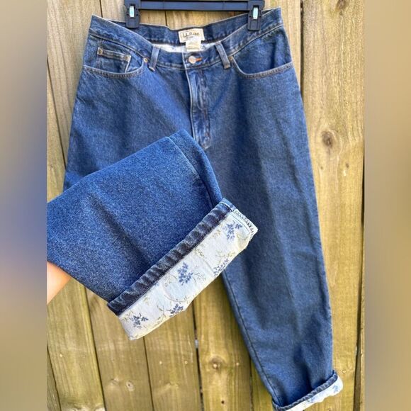 LL Bean Relaxed Fit High Rise Jeans with Floral Lining Vintage 16 Petite - Picture 1 of 9